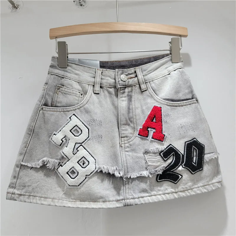 Burr Edge Denim High Waist Wrap Skirt