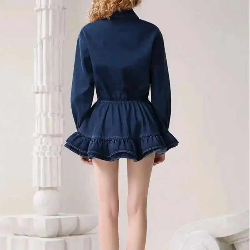 Rose Denim Ruffle Mini Dress