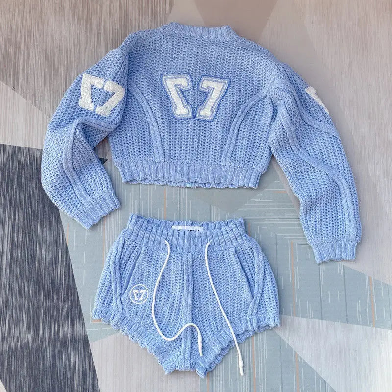 Blue Knitting Two Piece Set