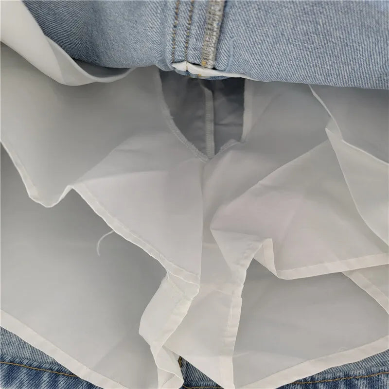 Burr Edge Denim High Waist Wrap Skirt