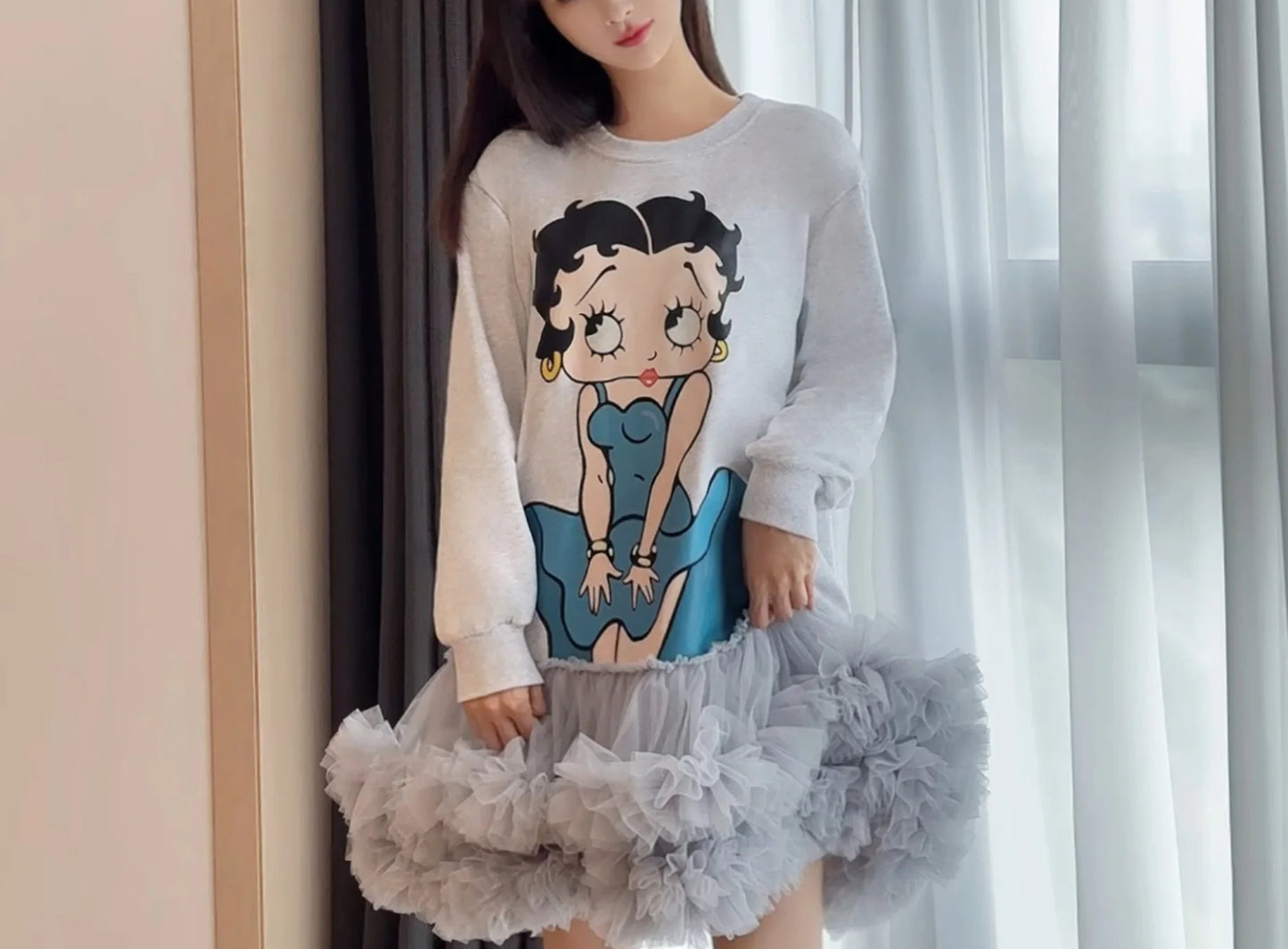 My Betty Boop Fluffy Mesh Tutu Sweatshirt Dress