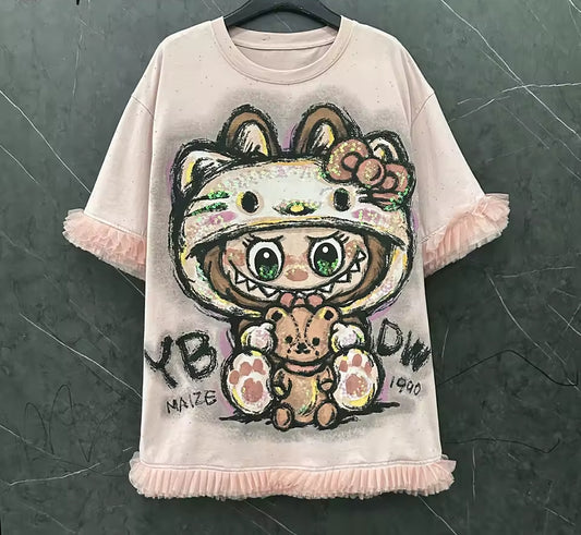Sexy Cartoon Splicing T-shirt Dress