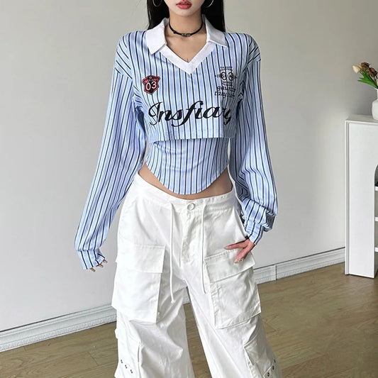 Preppy Style Cropped T Shirts + Irregular Tank Top Two Pieces Set