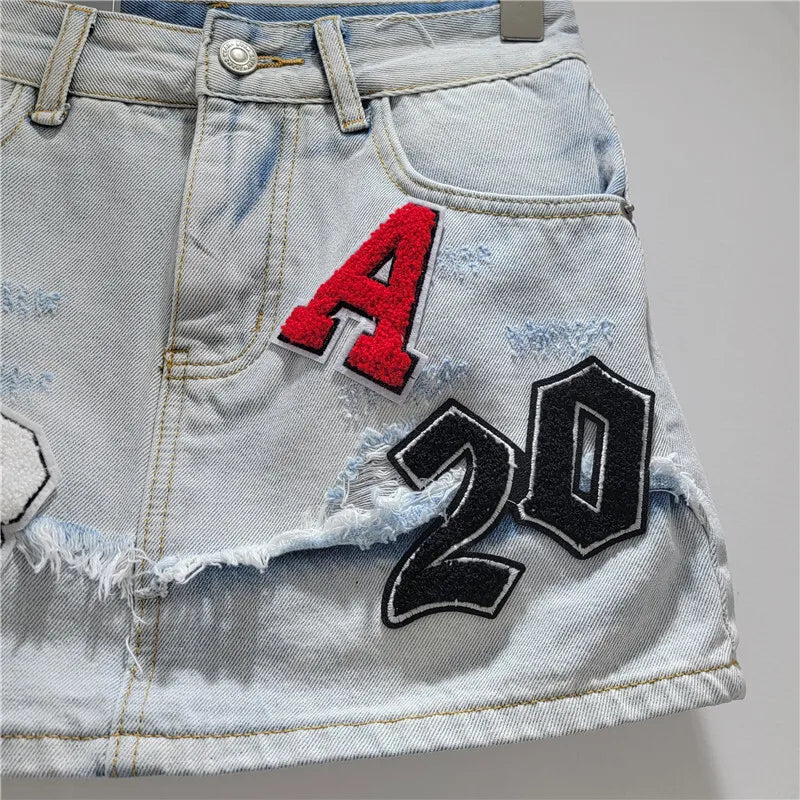 Burr Edge Denim High Waist Wrap Skirt