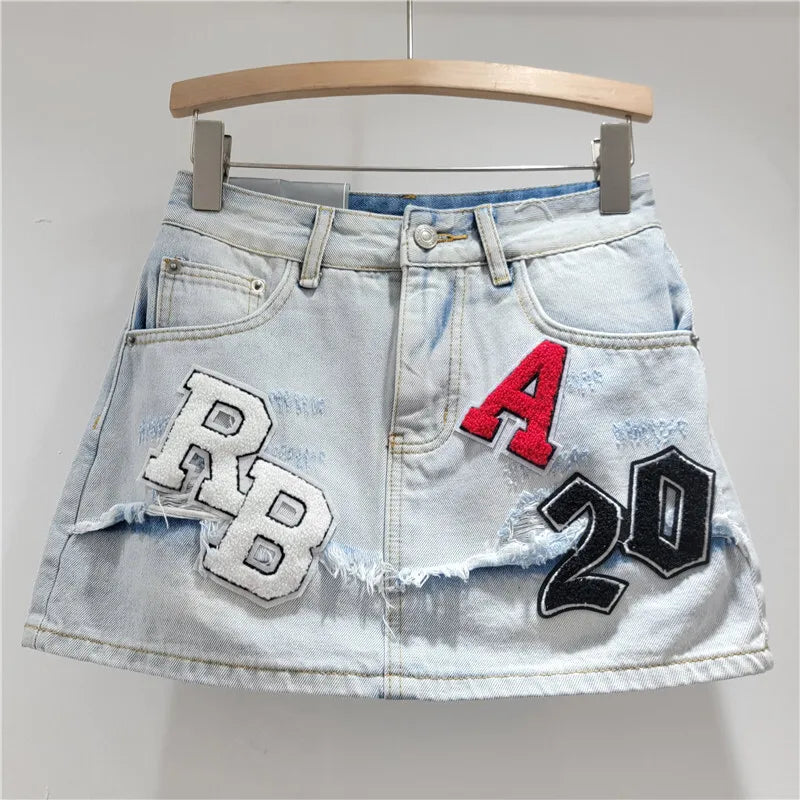 Burr Edge Denim High Waist Wrap Skirt