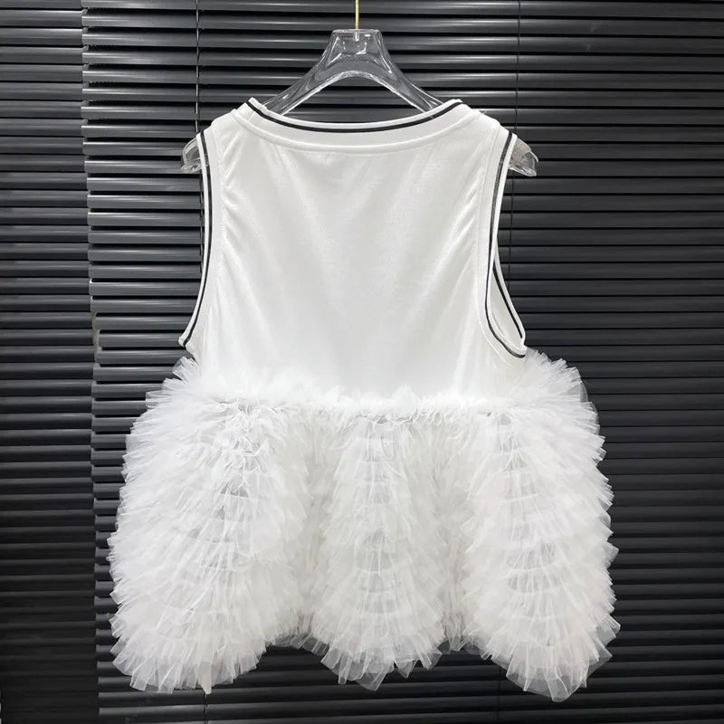 Spliced Puff Jersey Girl Sleeveless T-Shirt