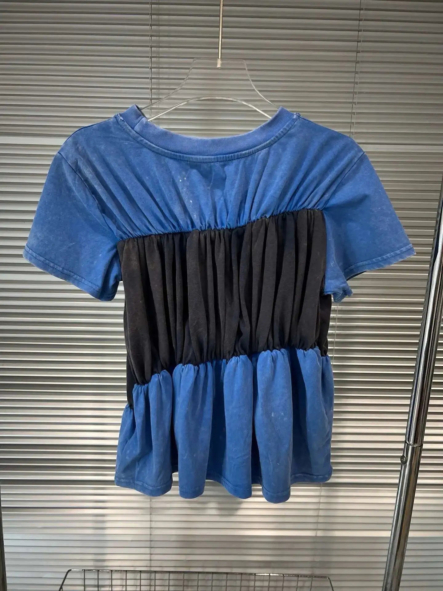 Splicing Fold Waist Short Sleeve T-shirt