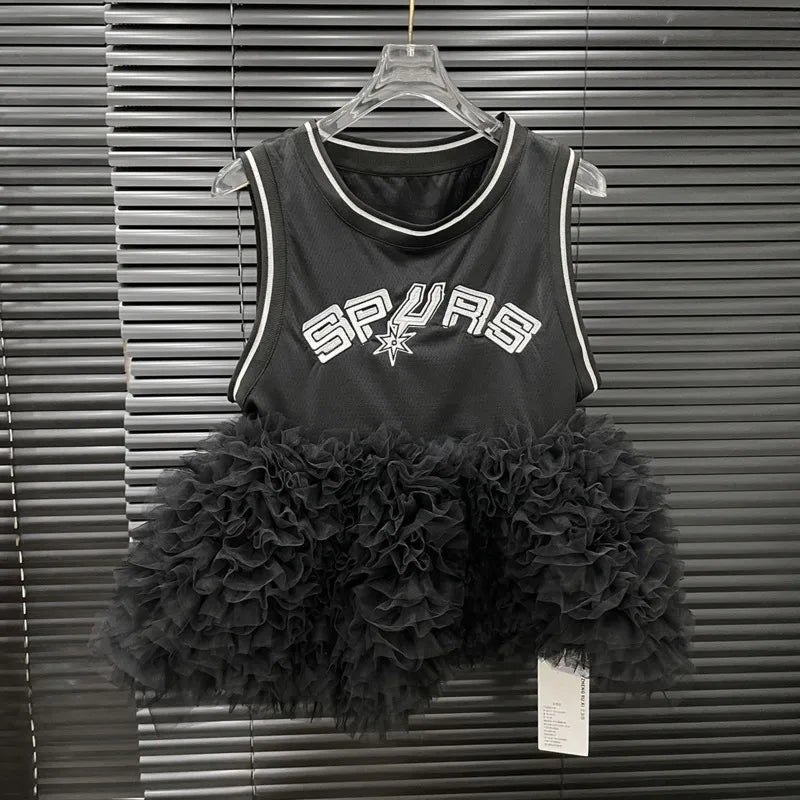 Spliced Puff Jersey Girl Sleeveless T-Shirt