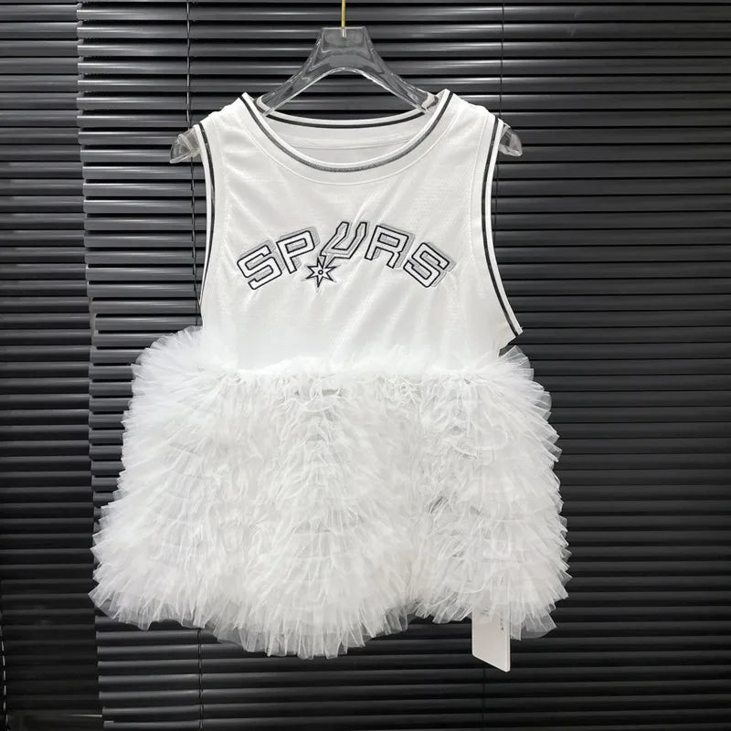Spliced Puff Jersey Girl Sleeveless T-Shirt