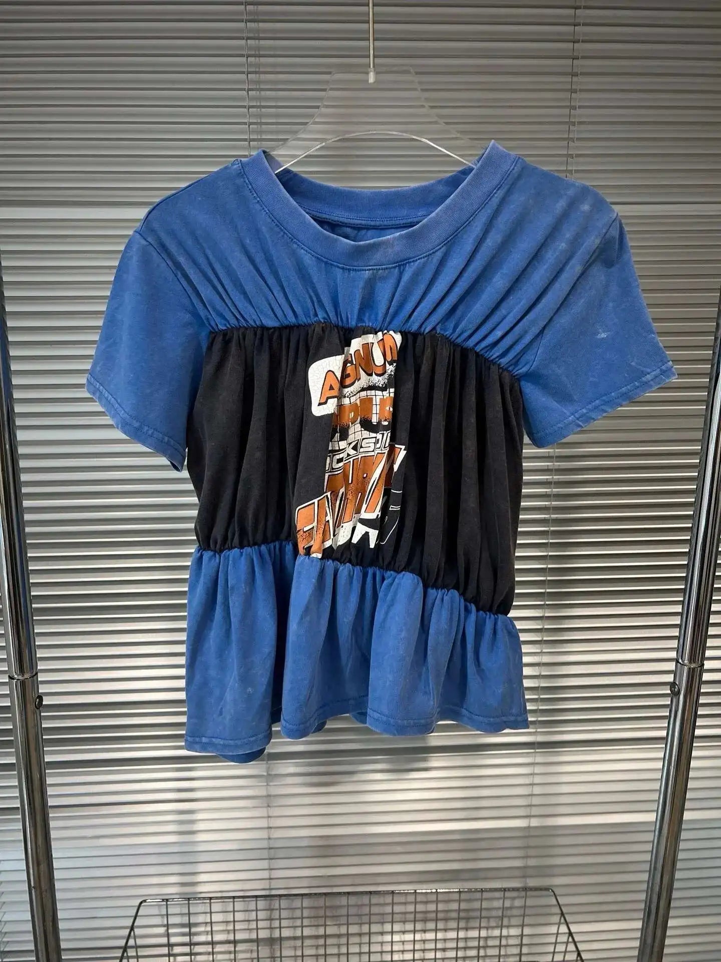 Splicing Fold Waist Short Sleeve T-shirt