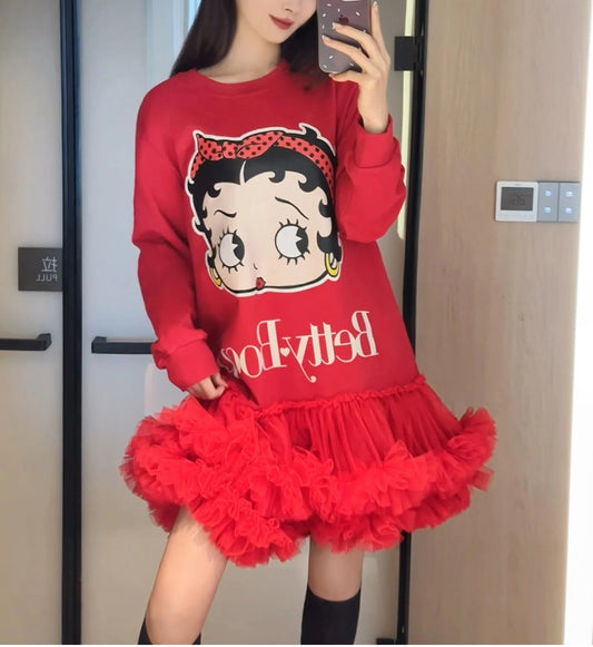 My Betty Boop Fluffy Mesh Tutu Sweatshirt Dress