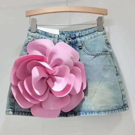 Vintage Flower A-line Denim Skirts