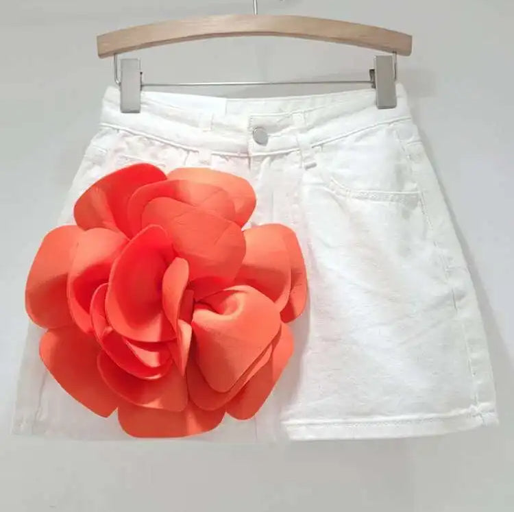 Vintage Flower A-line Denim Skirts